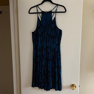 Express Blue Feather Print Sleeveless Dress